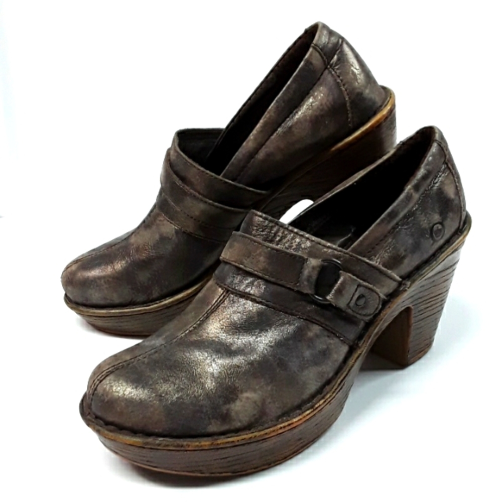 Born Haddon Chunk Platform Clog Shoes Womens 8.5 Medium W62528 Leather Metallic